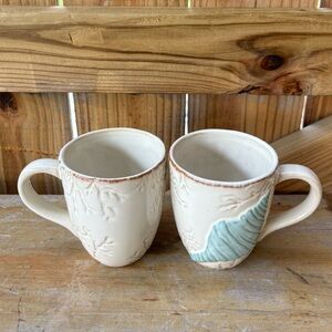 Set of 2 Cracker Barrel White Sands Coastal Theme Seashell Mugs Size 16oz